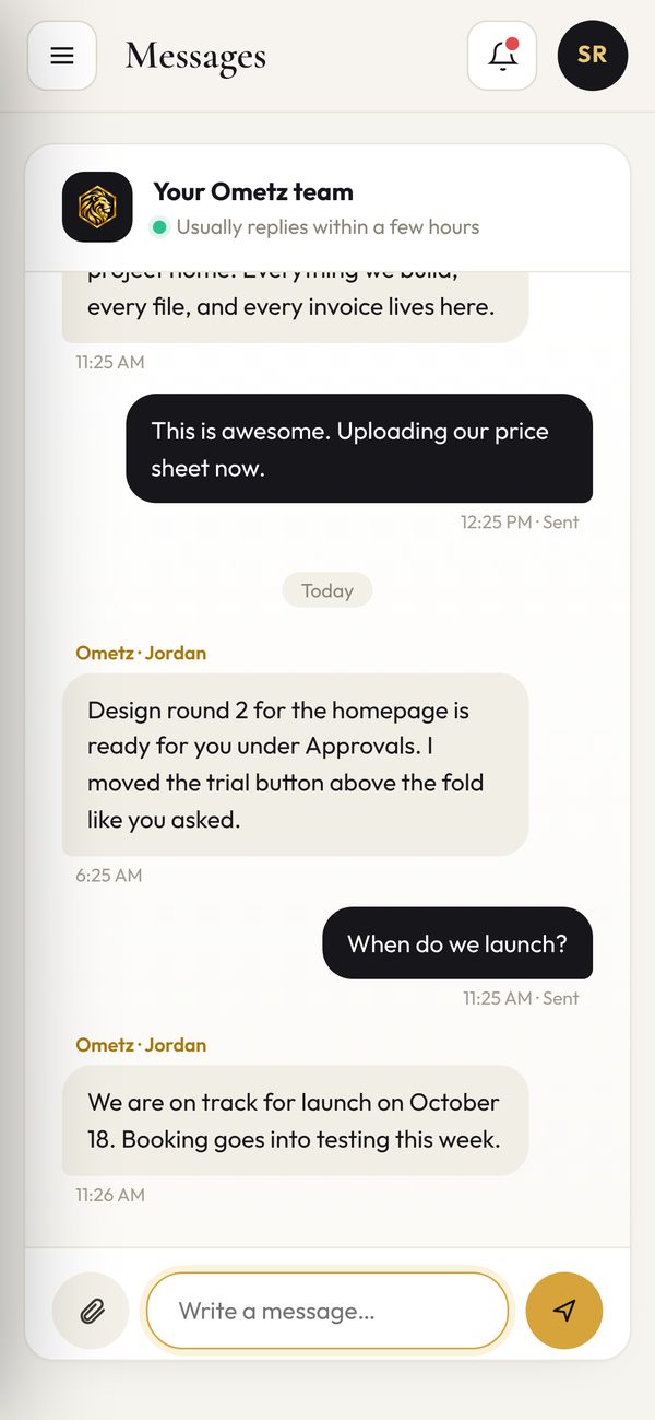 Messaging the Ometz team from a phone